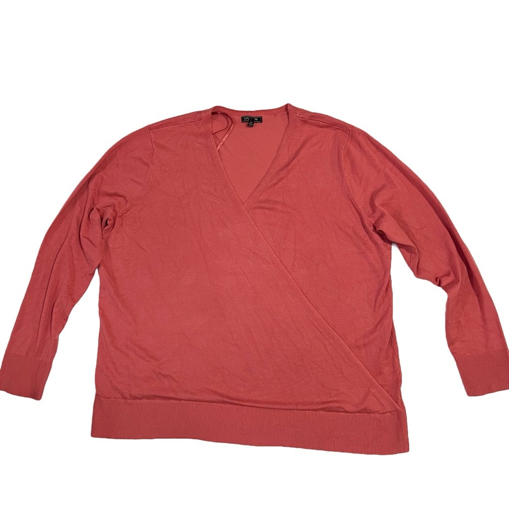 Lety & Me Stitch Fix 2X Wrap Sweater Knit Coral hipster geek nerd teacher